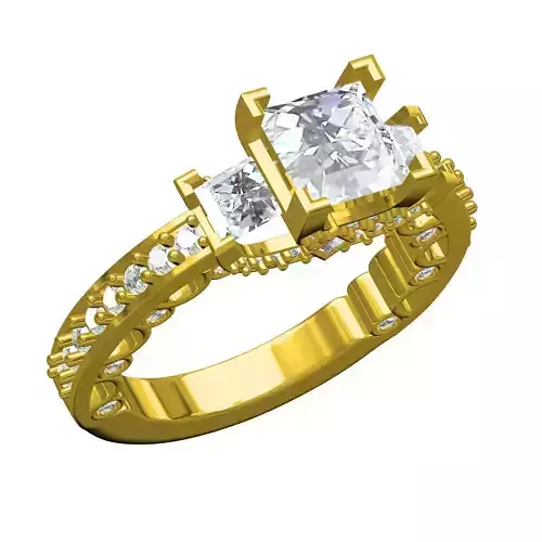 Three Princess Stone Solitaire Engagement Ring