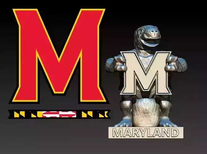 UNIVERSITY OF MARYLAND MASCOT - TURTLE and M LOGO 3D print model