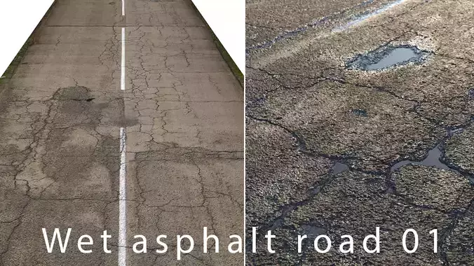  Old wet and dry paved road - 35 meters 3D model