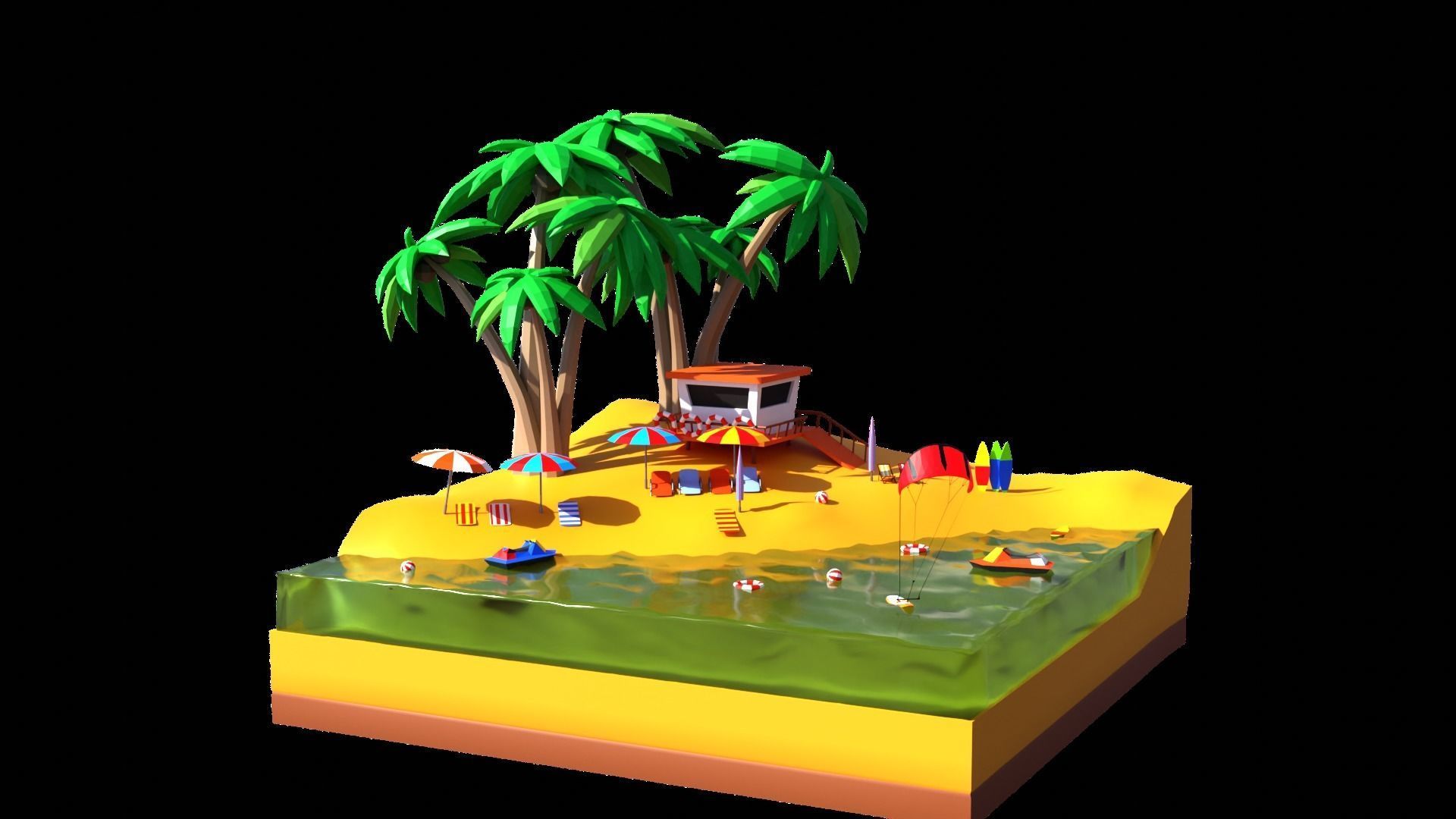 Low poly beach HT3 Low-poly 3D model_4