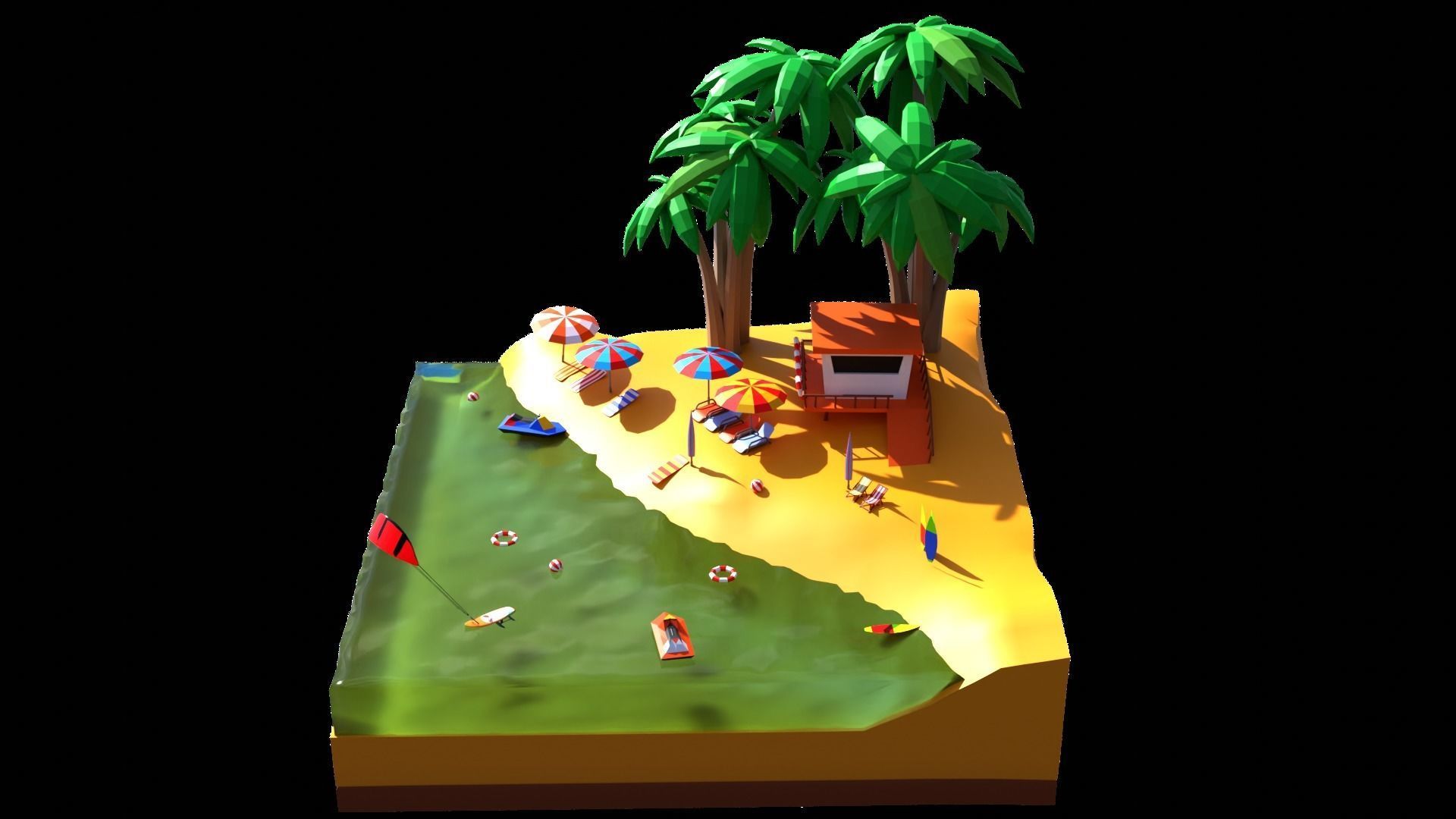 Low poly beach HT3 Low-poly 3D model_2
