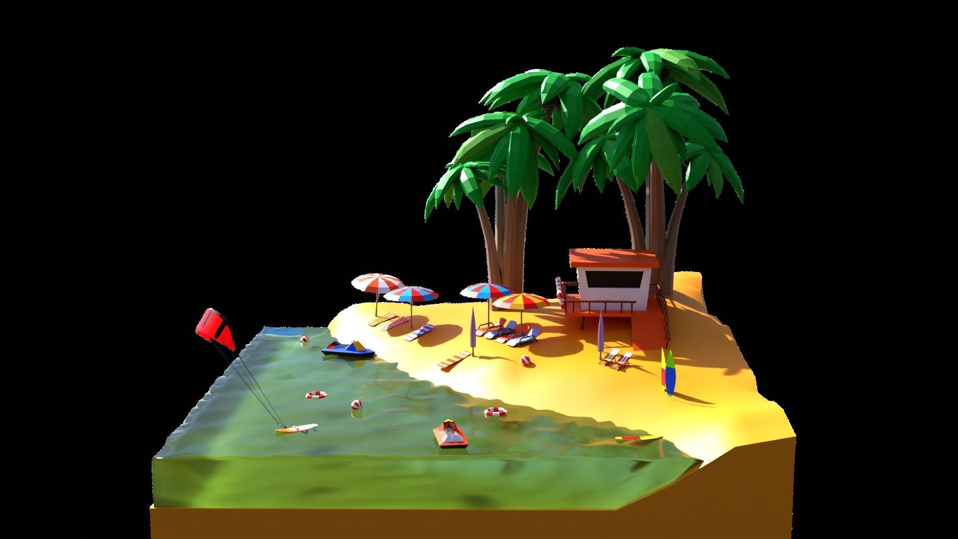 Low poly beach HT3 Low-poly 3D model_5