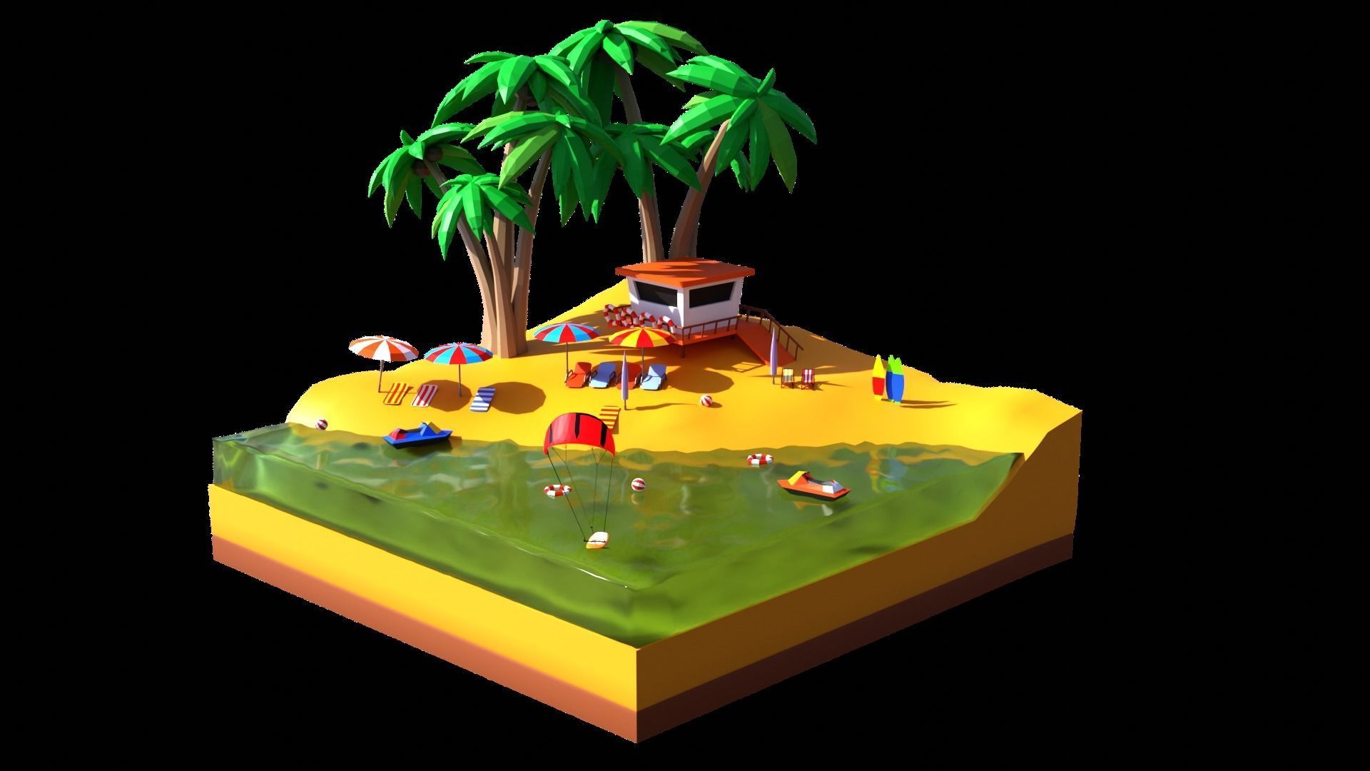 Low poly beach HT3 Low-poly 3D model_1