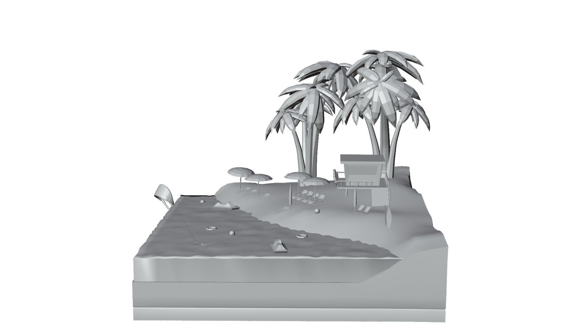 Low poly beach HT3 Low-poly 3D model_6