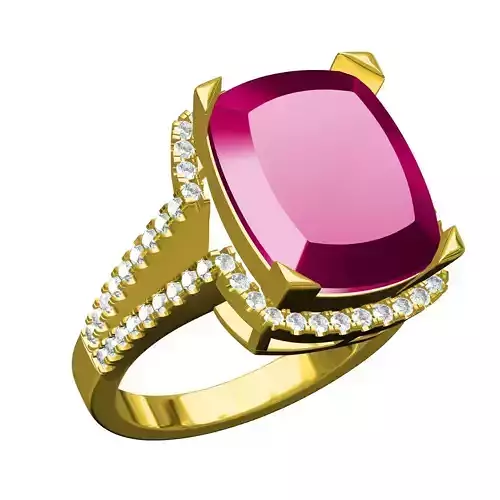 Beautiful Cushion Stone Round Diamond Halo Split Shank Ring