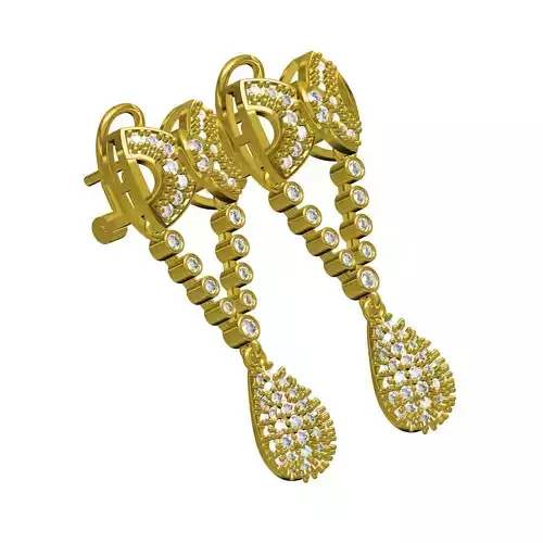 Round Diamond Bezel Set and Drop Shape Long Earring