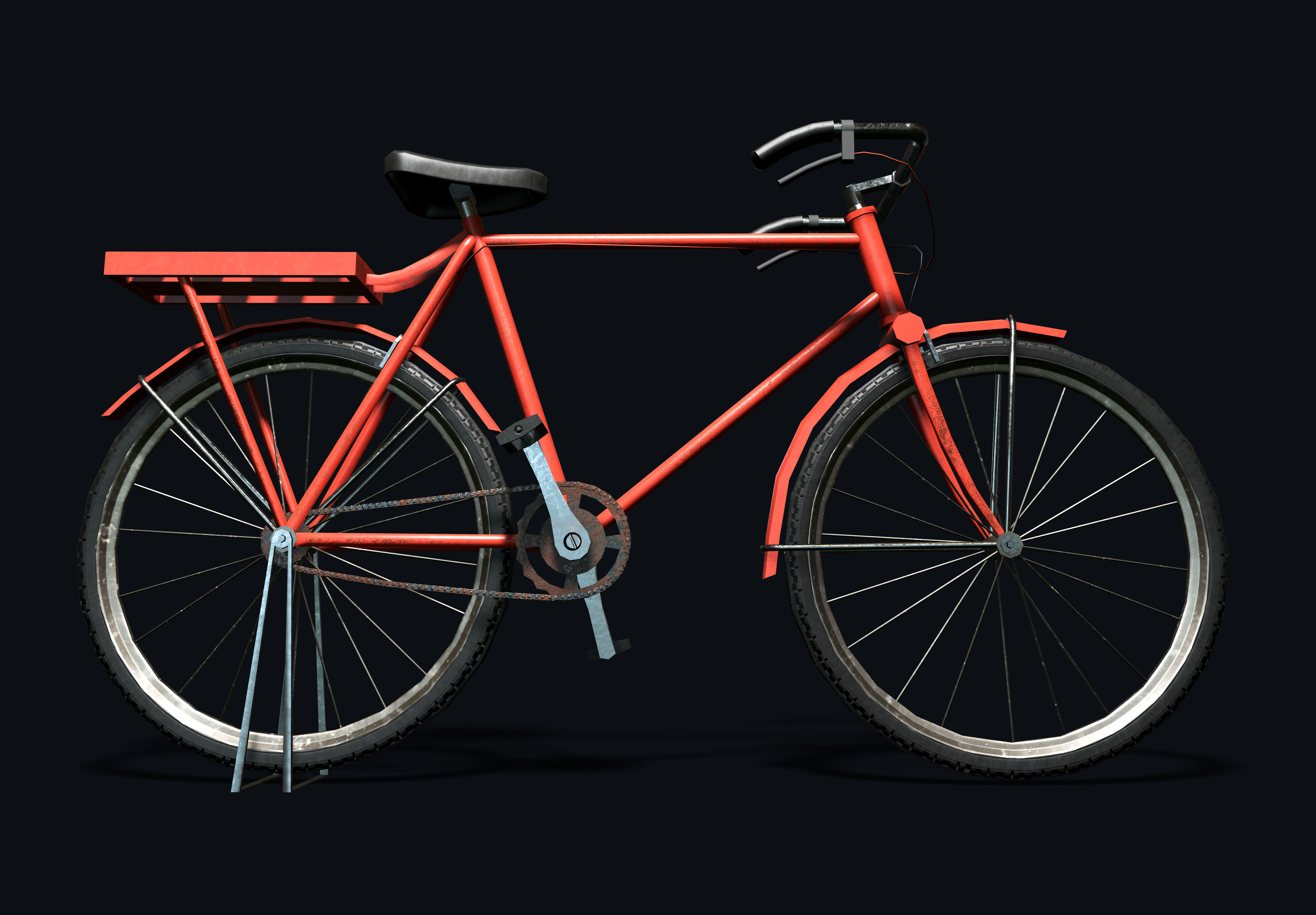 Classic Red Bicycle PBR Low-poly 3D model_2
