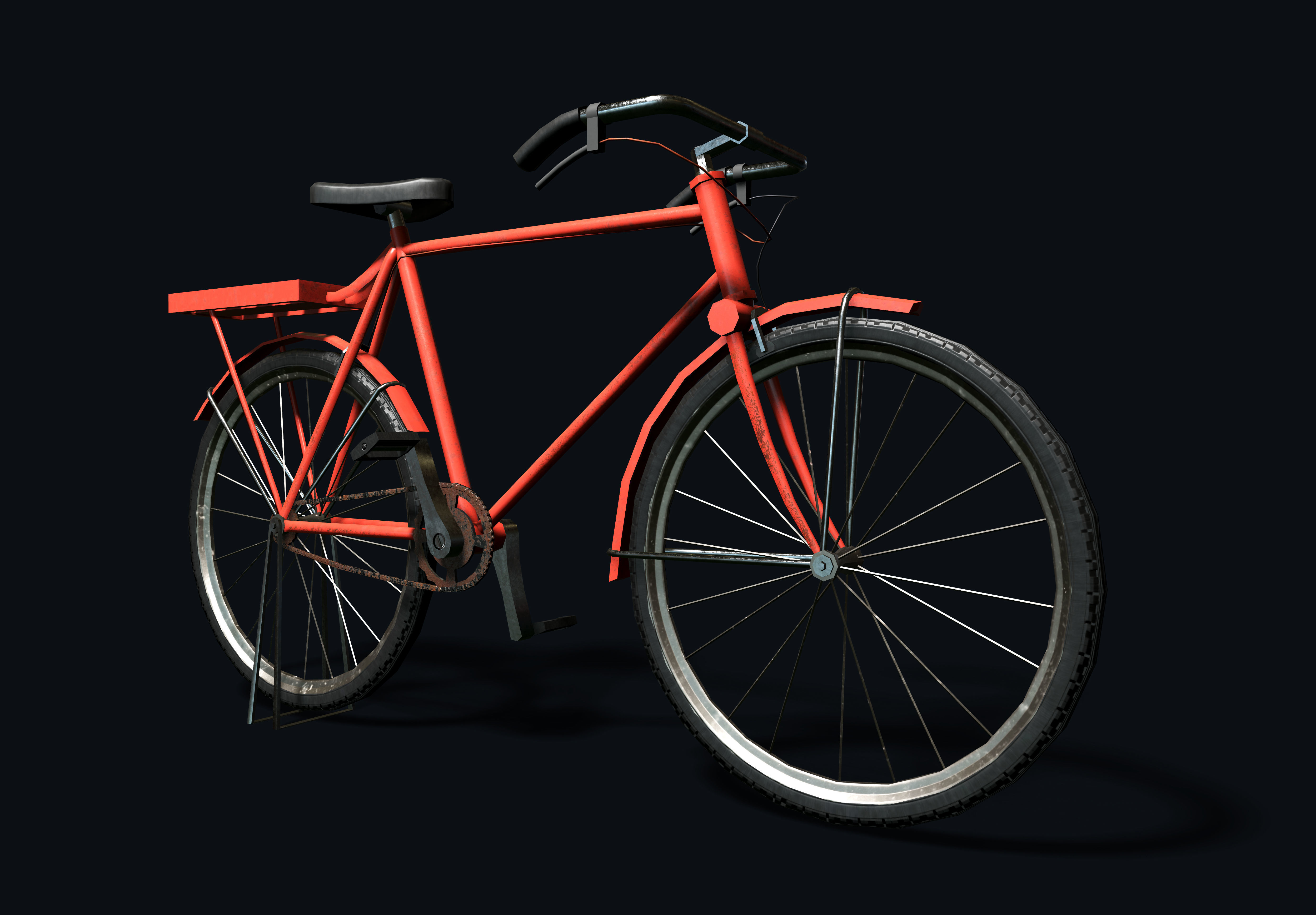 Classic Red Bicycle PBR Low-poly 3D model_3