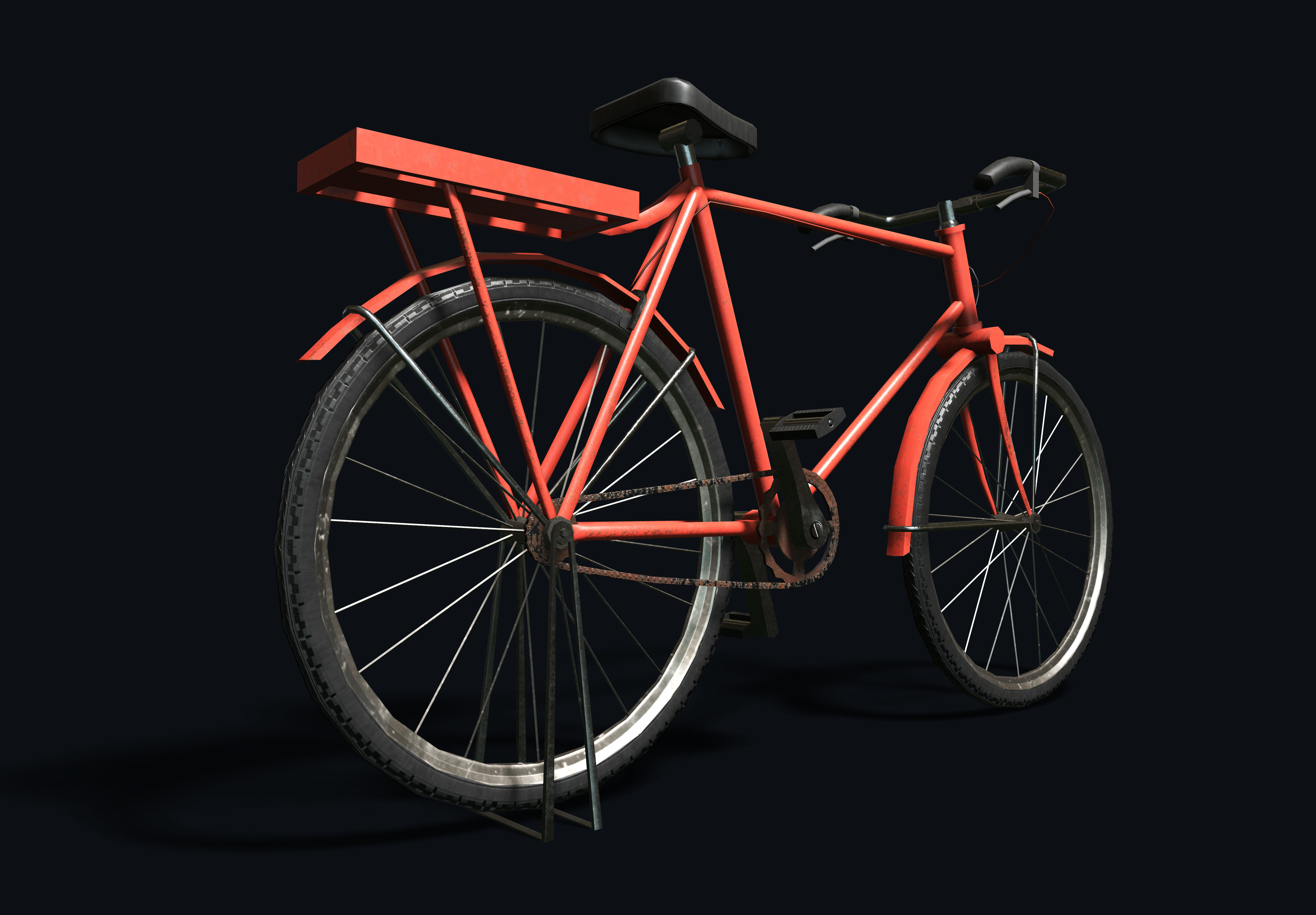 Classic Red Bicycle PBR Low-poly 3D model_4
