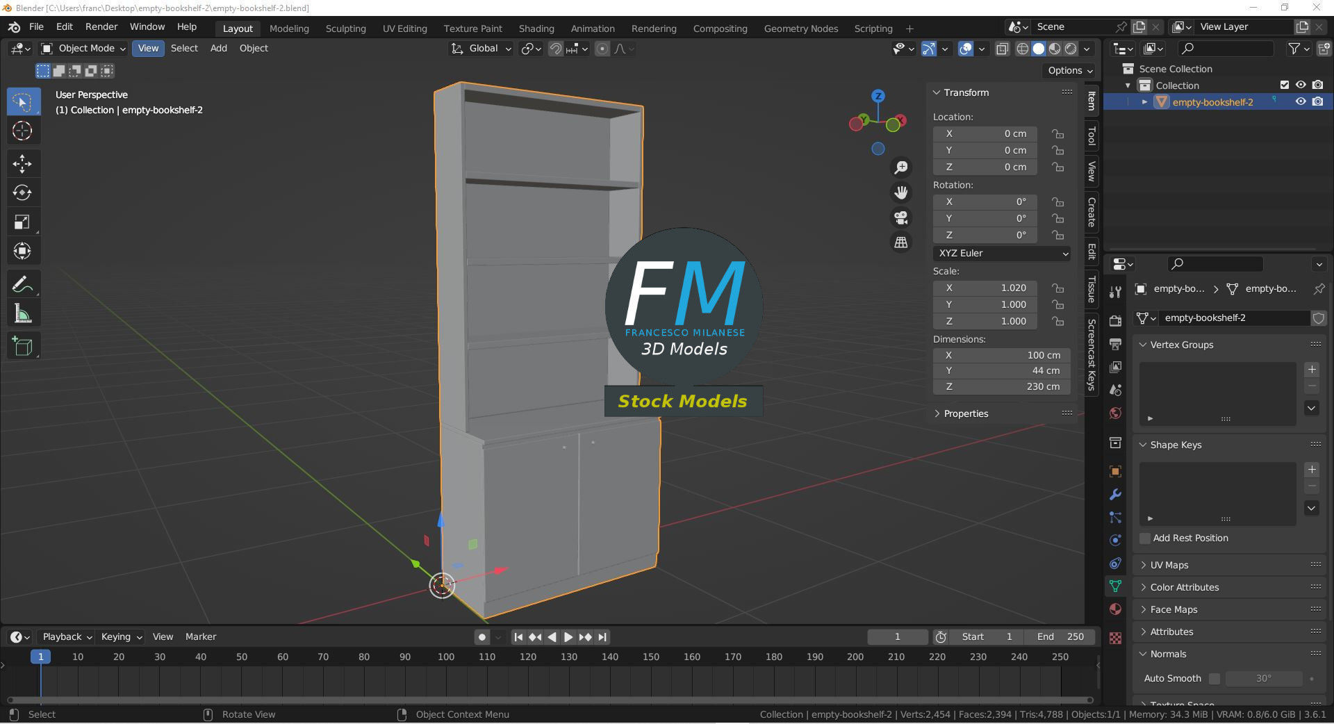 Empty bookshelf 2 3D model_9