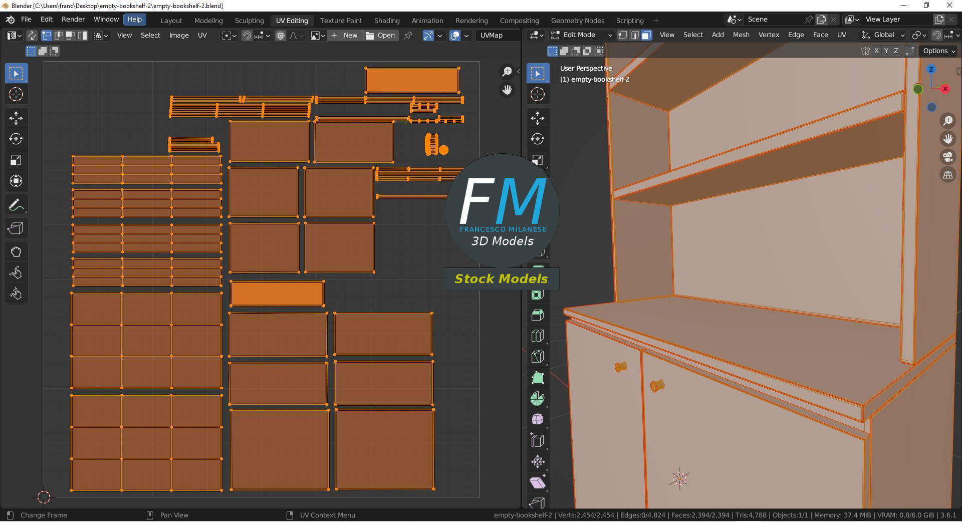 Empty bookshelf 2 3D model_10