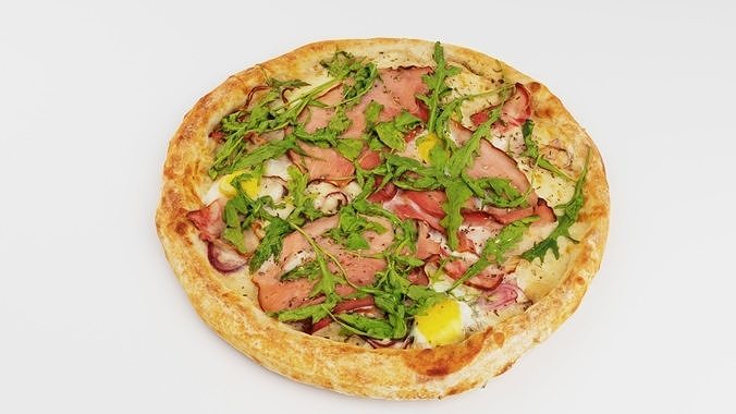 Pizza with arugula meat and cheese 3D model 3