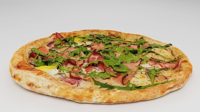 Pizza with arugula meat and cheese 3D model 4