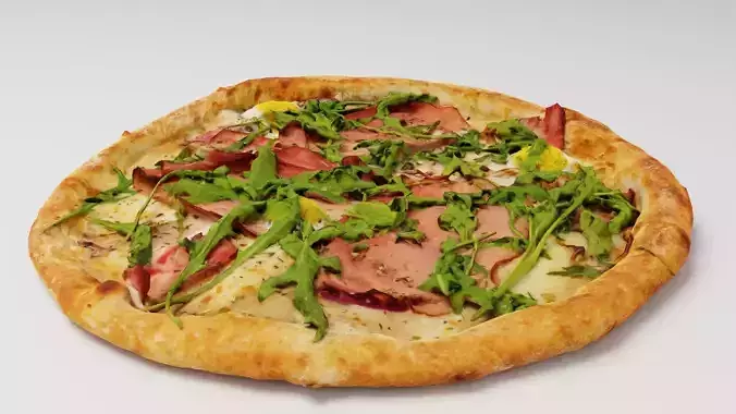 Pizza with arugula meat and cheese