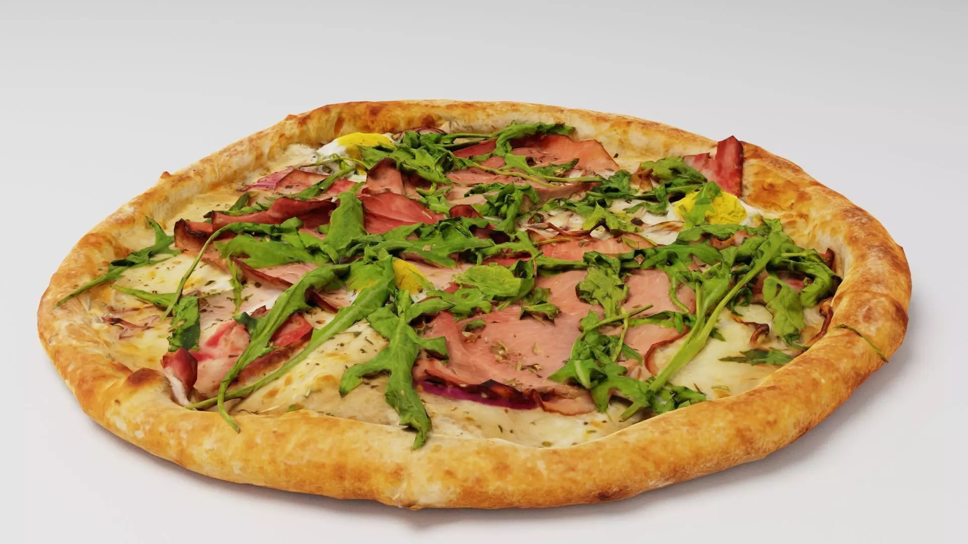 Pizza with arugula meat and cheese 3D model