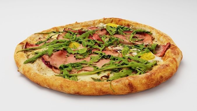 Pizza with arugula meat and cheese 3D model 2