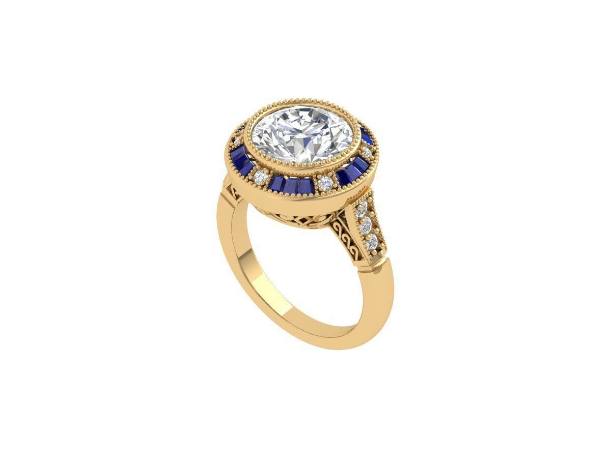 Solitaire Engagement Art Deco Ring 3D print model_1