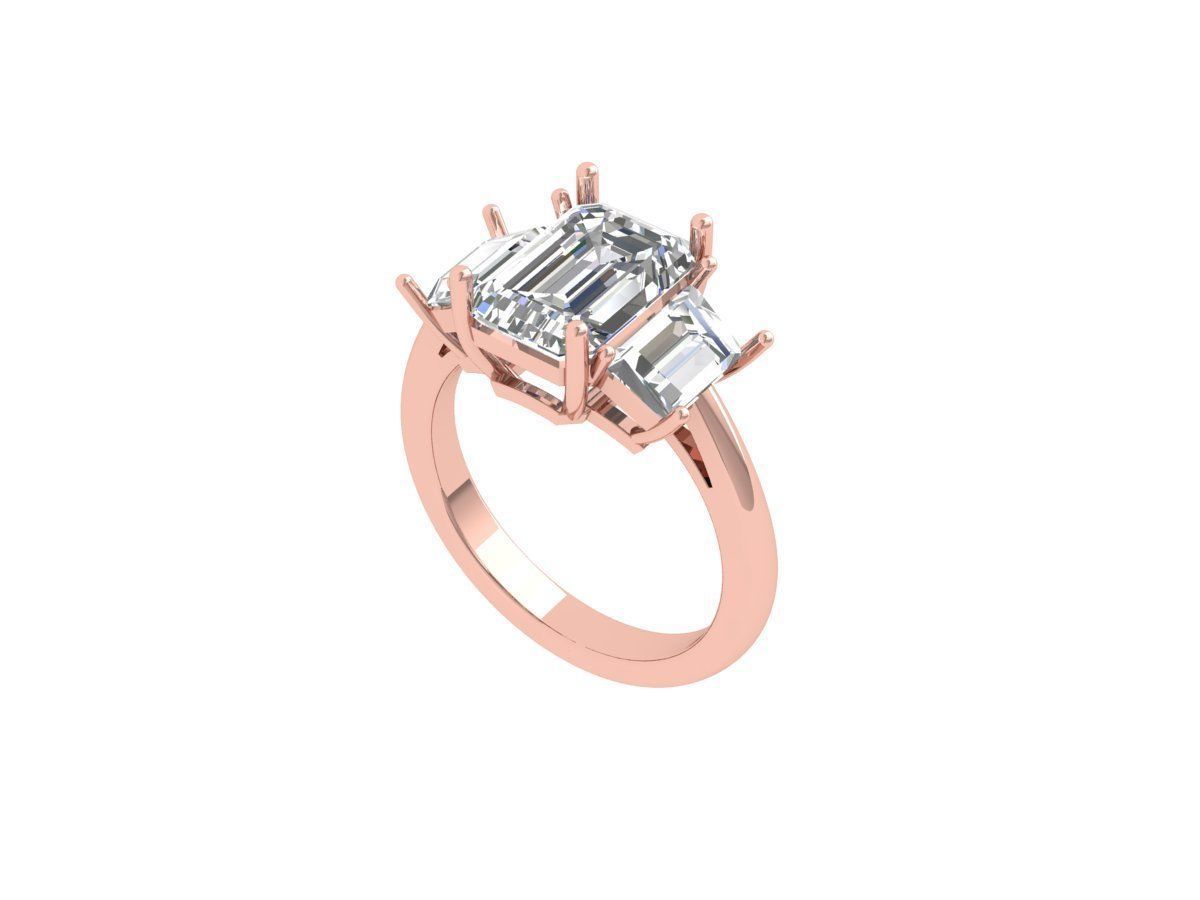 Emerald 3 Stone Art Deco Ring 3D print model_4