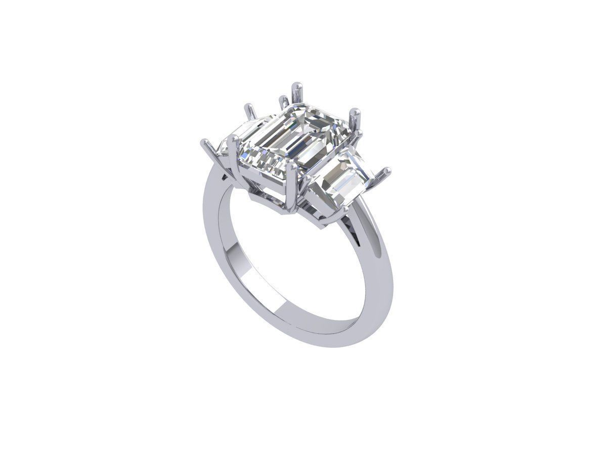 Emerald 3 Stone Art Deco Ring 3D print model_5