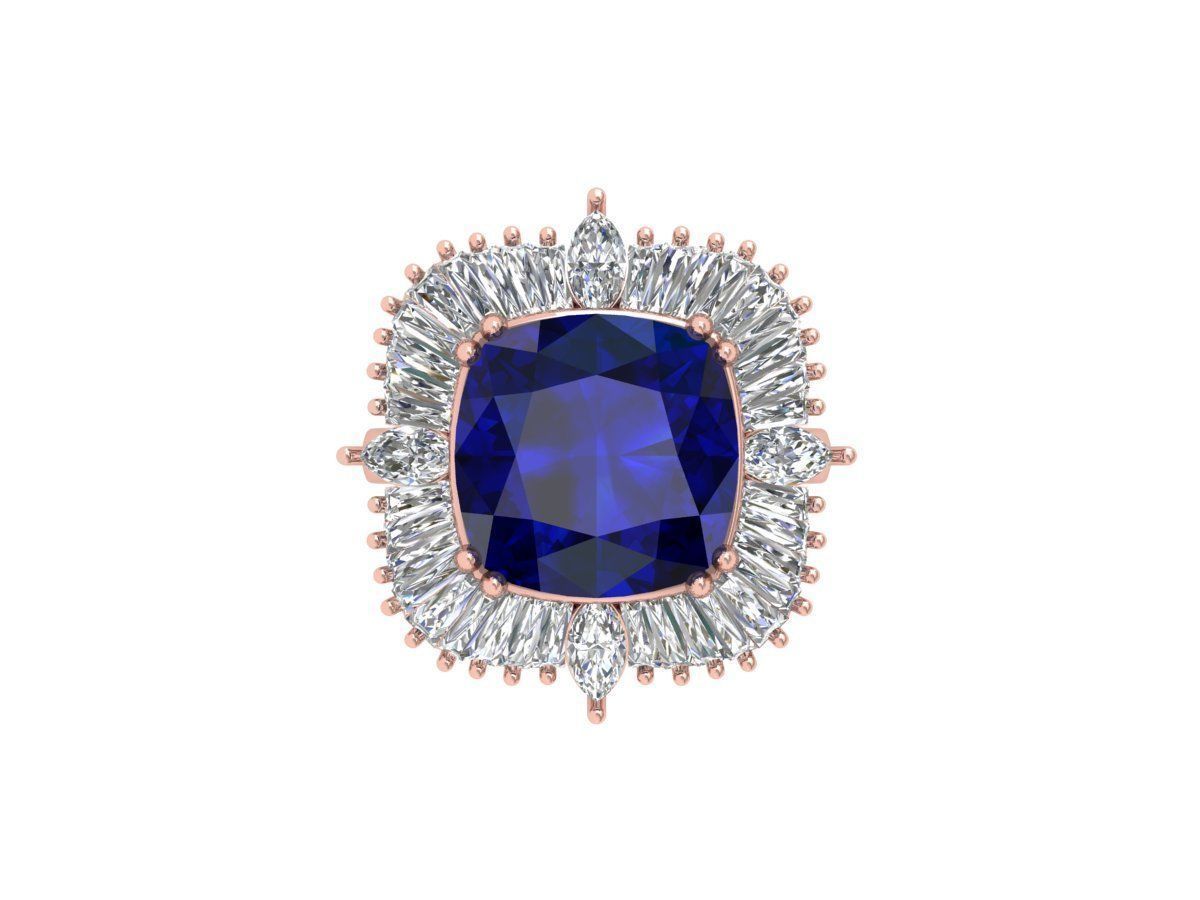 Cushion Solitaire Art deco Ring 3D print model_2