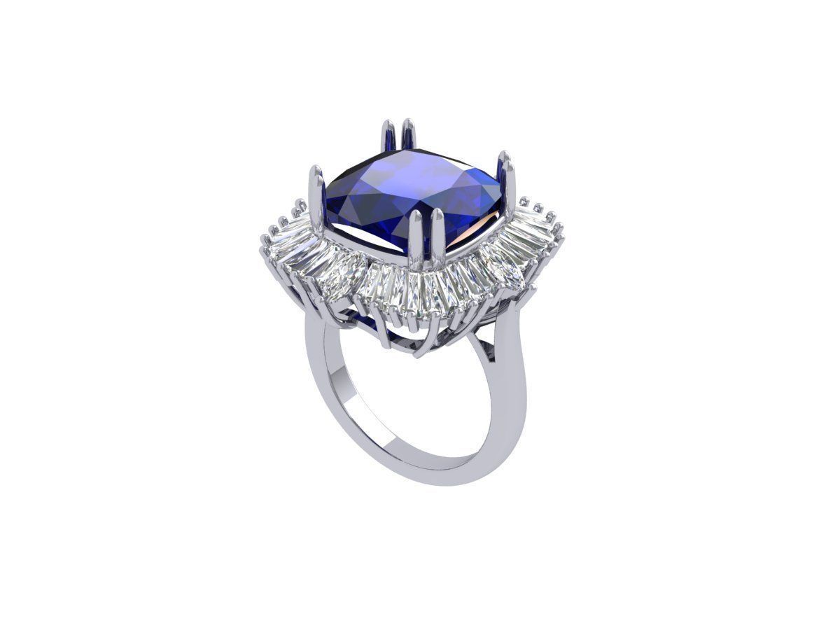 Cushion Solitaire Art deco Ring 3D print model_5