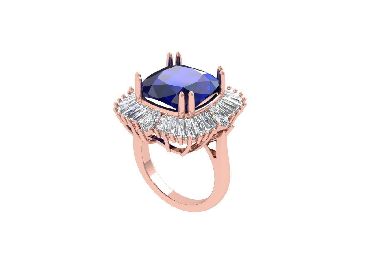 Cushion Solitaire Art deco Ring 3D print model_4