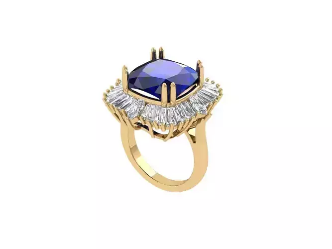 Cushion Solitaire Art deco Ring 3D print model
