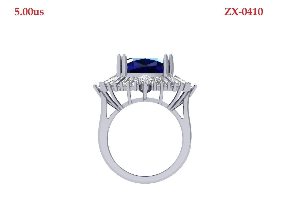 Cushion Solitaire Art deco Ring 3D print model_7