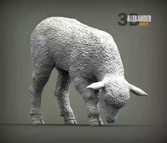 Lamb eats 3D print model