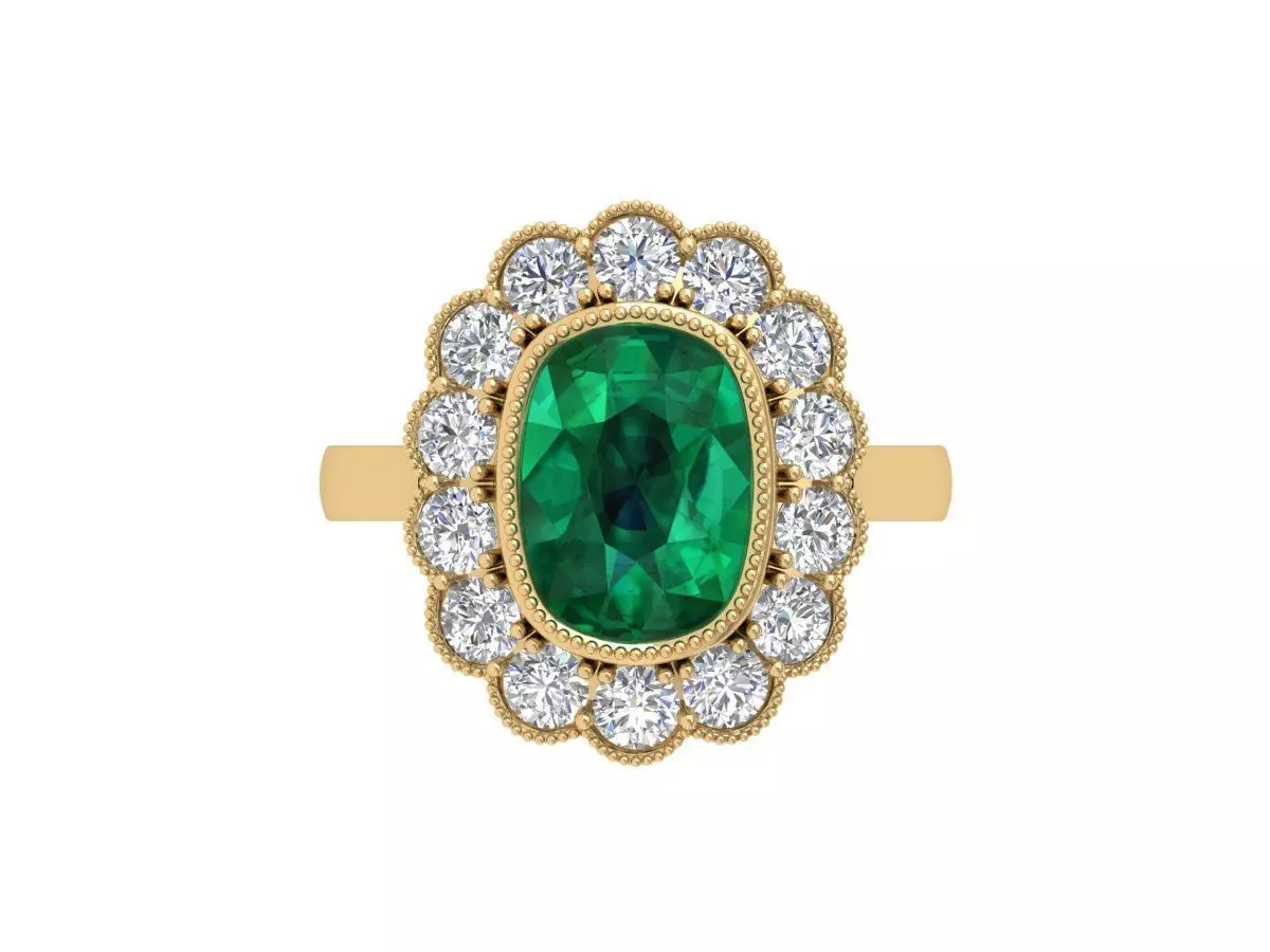 Cushion Solitaire Art deco Ring 3D print model_0