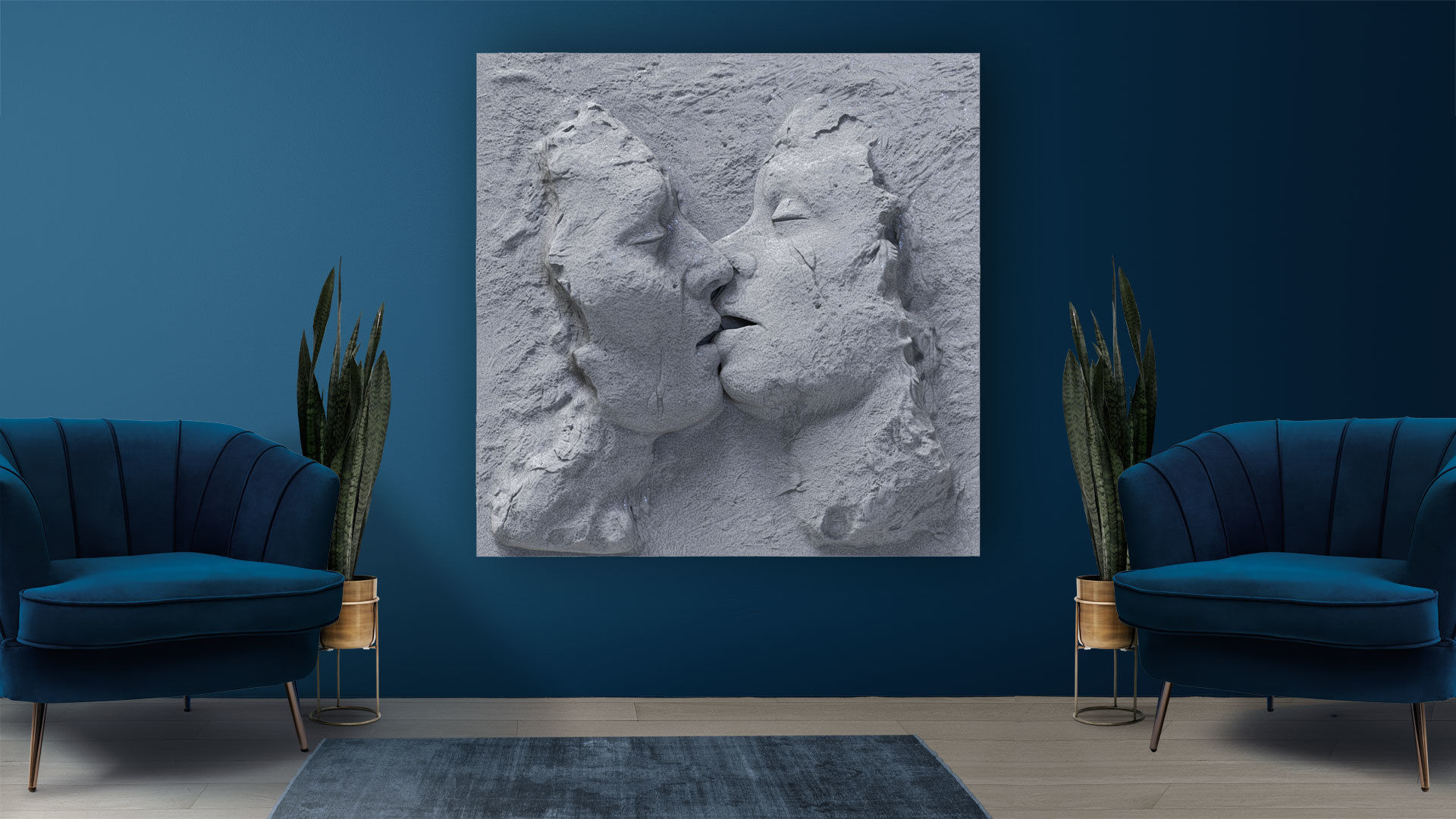 Kissing couple wall decor  for cnc carving 3D print model_9