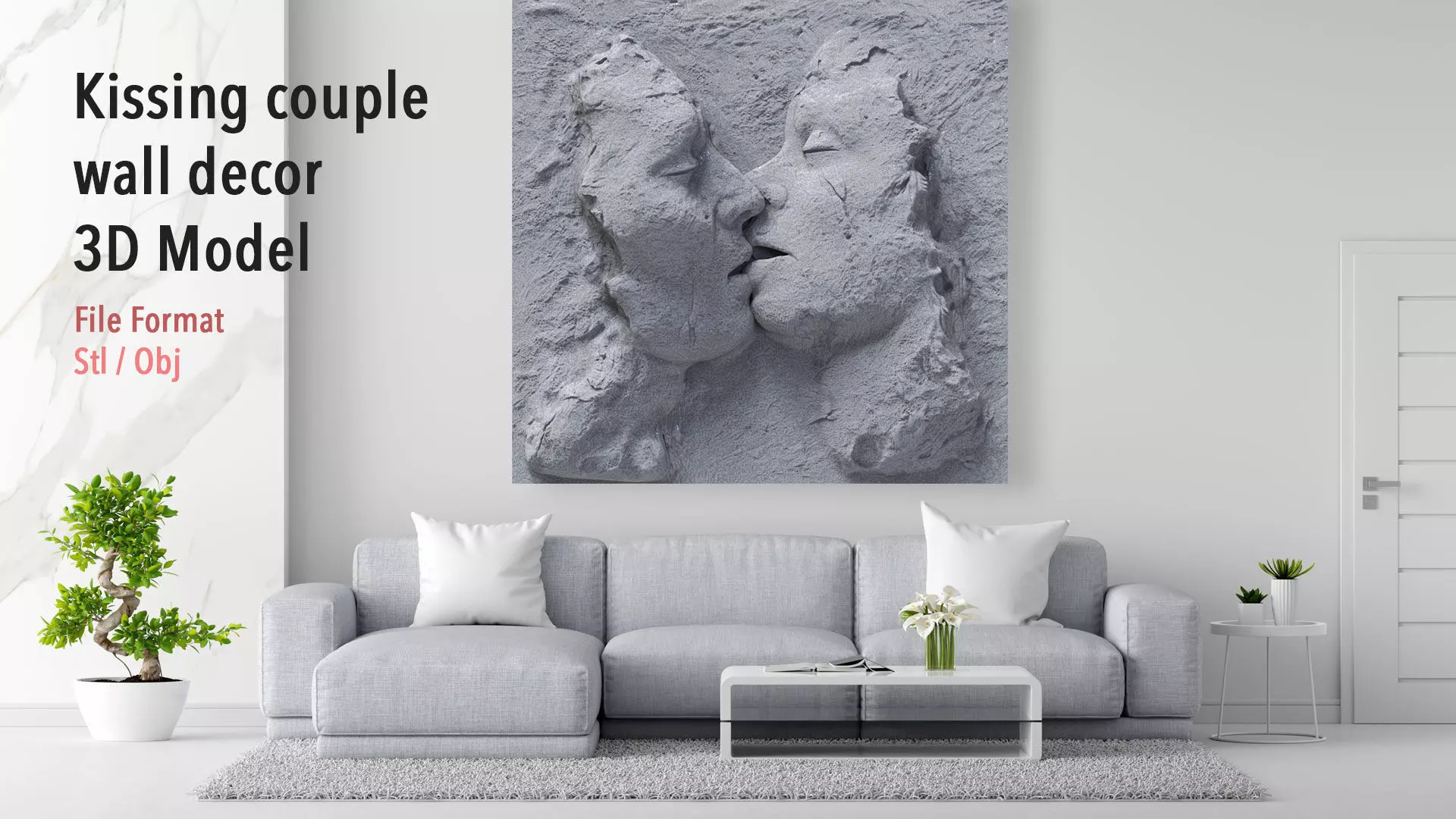 Kissing couple wall decor  for cnc carving 3D print model_0