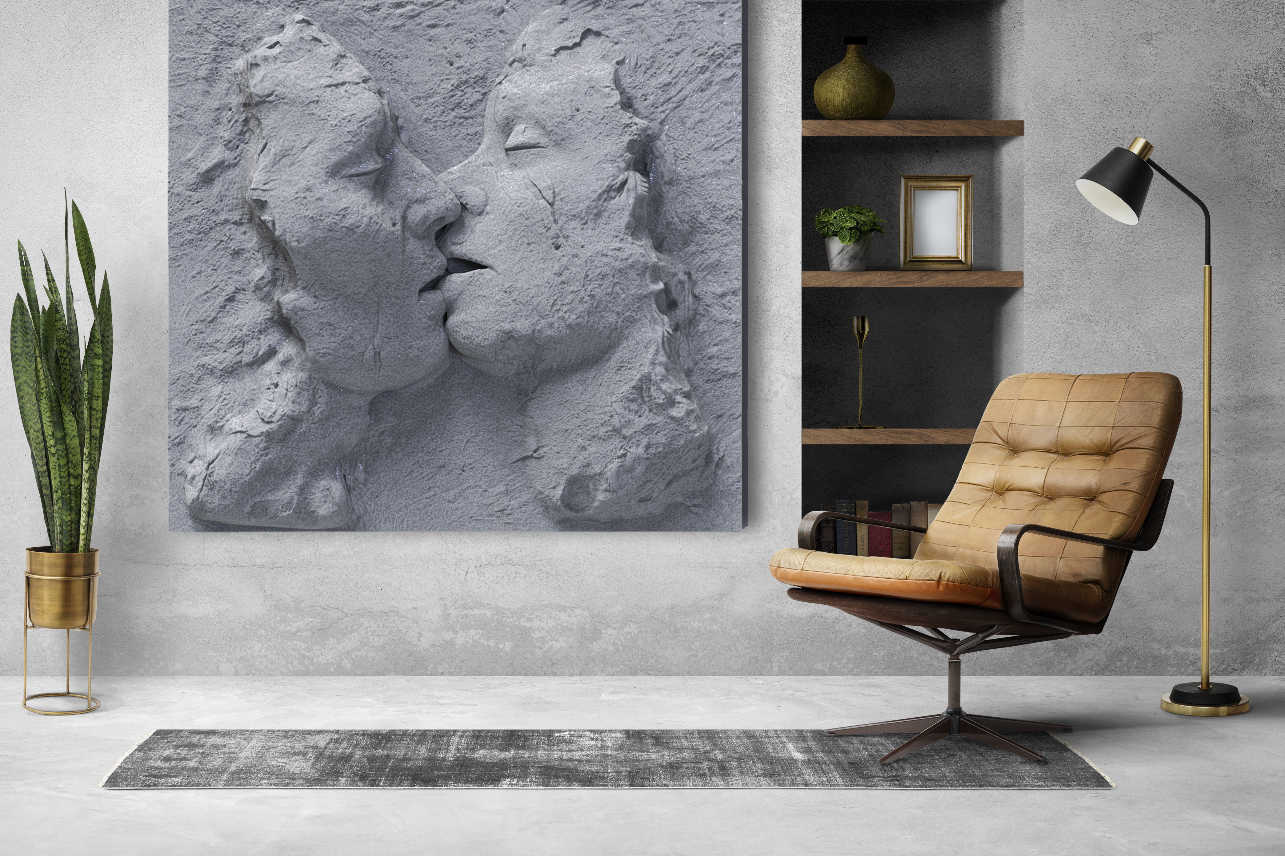 Kissing couple wall decor  for cnc carving 3D print model_10