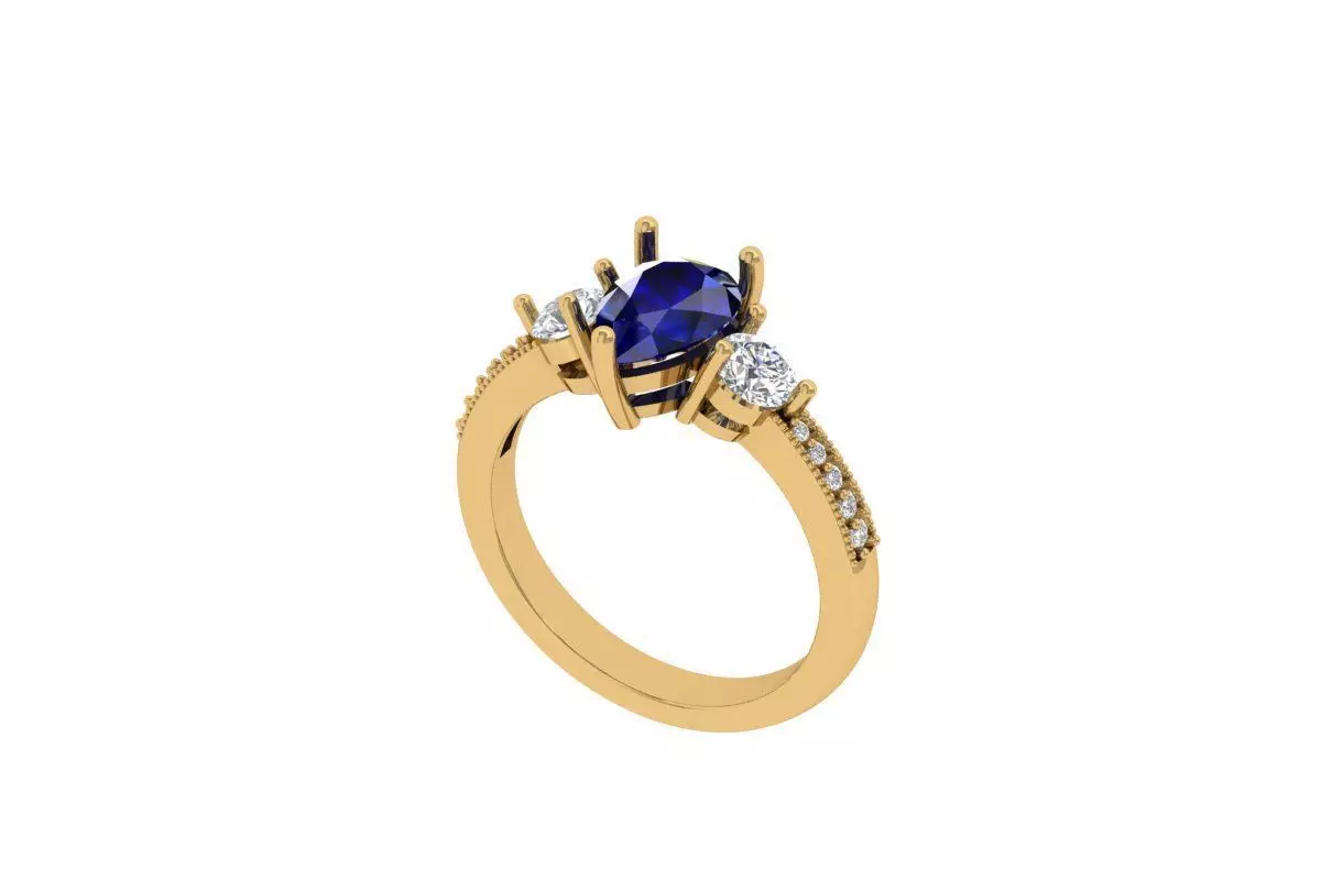 Pear 3 Stone Ring 3D print model_0