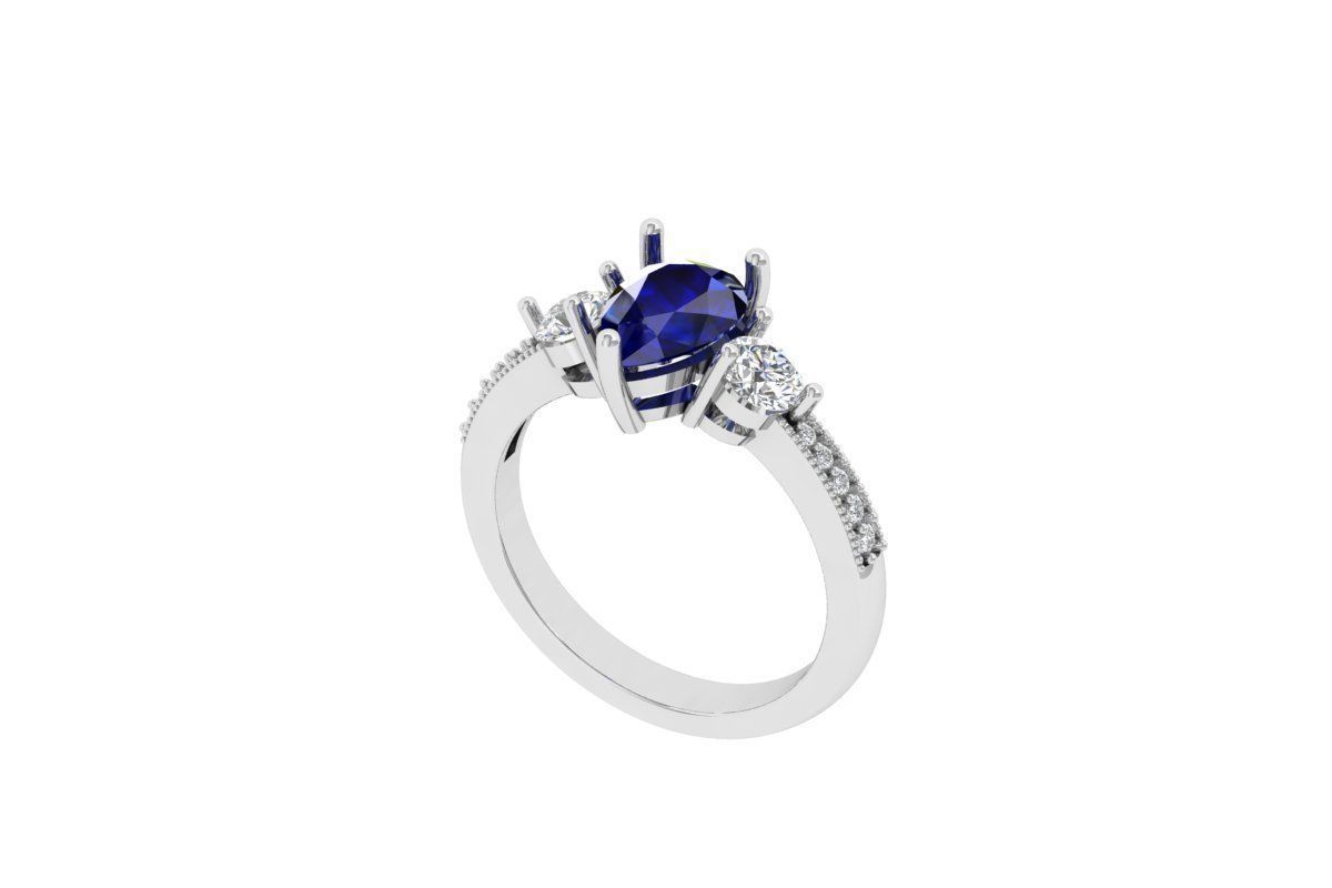 Pear 3 Stone Ring 3D print model_5