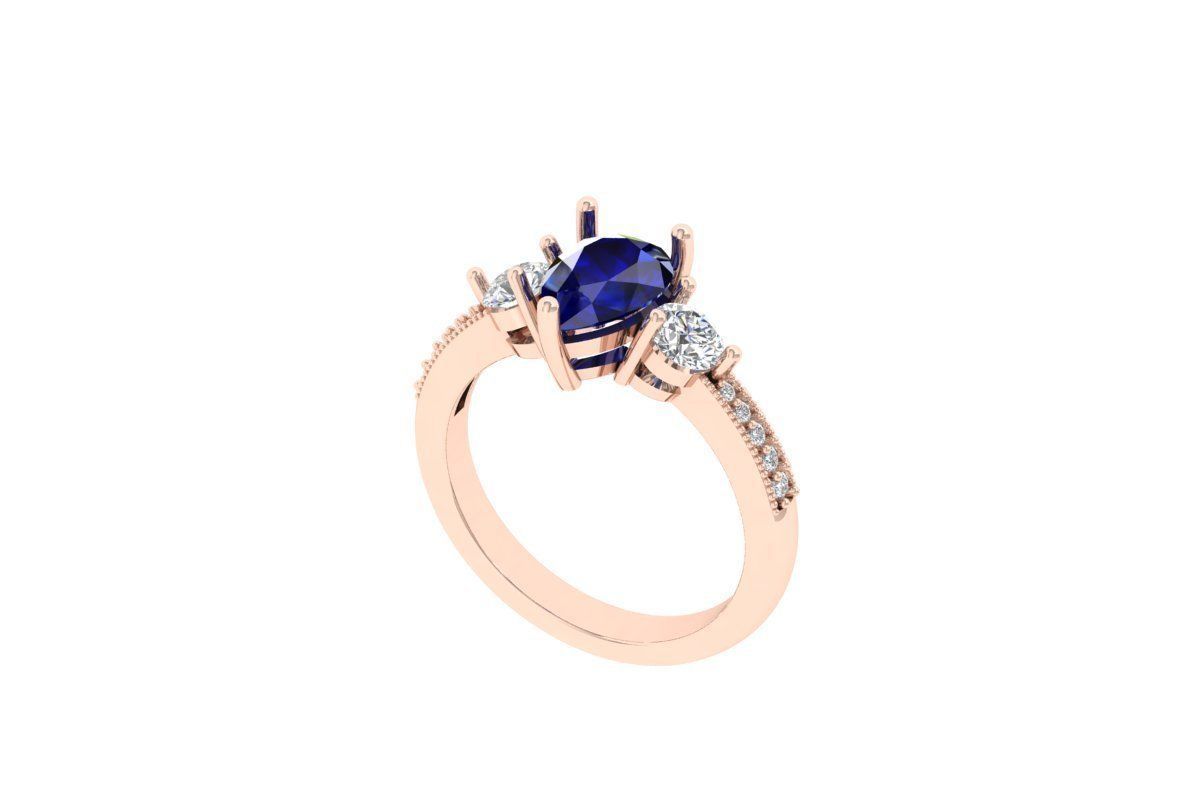 Pear 3 Stone Ring 3D print model_4