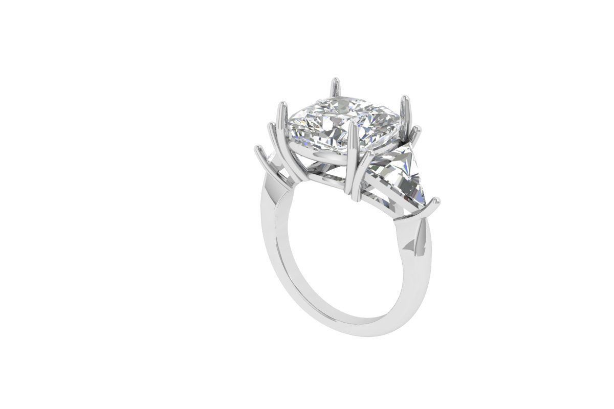  Cushion 3 Stone Bridal Ring 3D print model_4