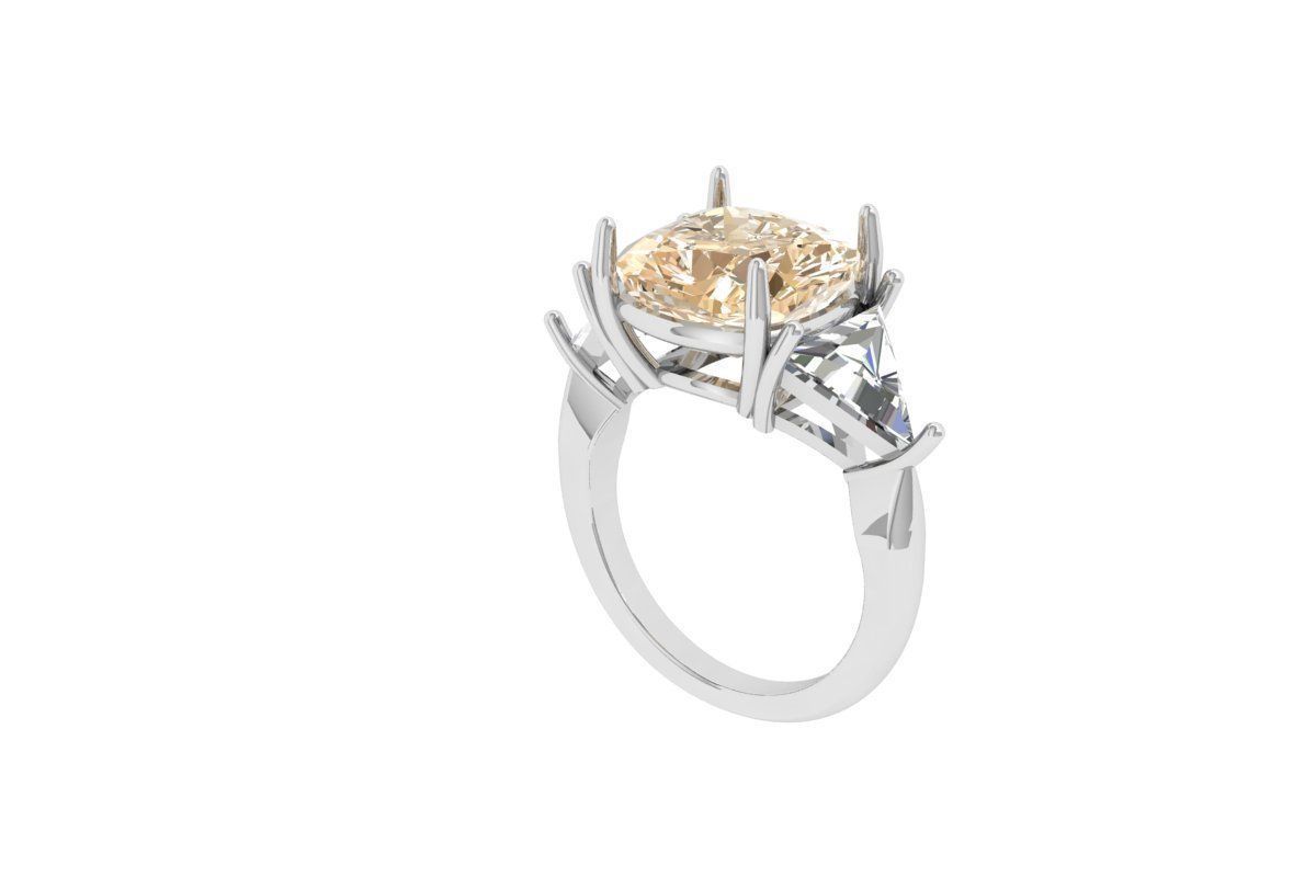  Cushion 3 Stone Bridal Ring 3D print model_3