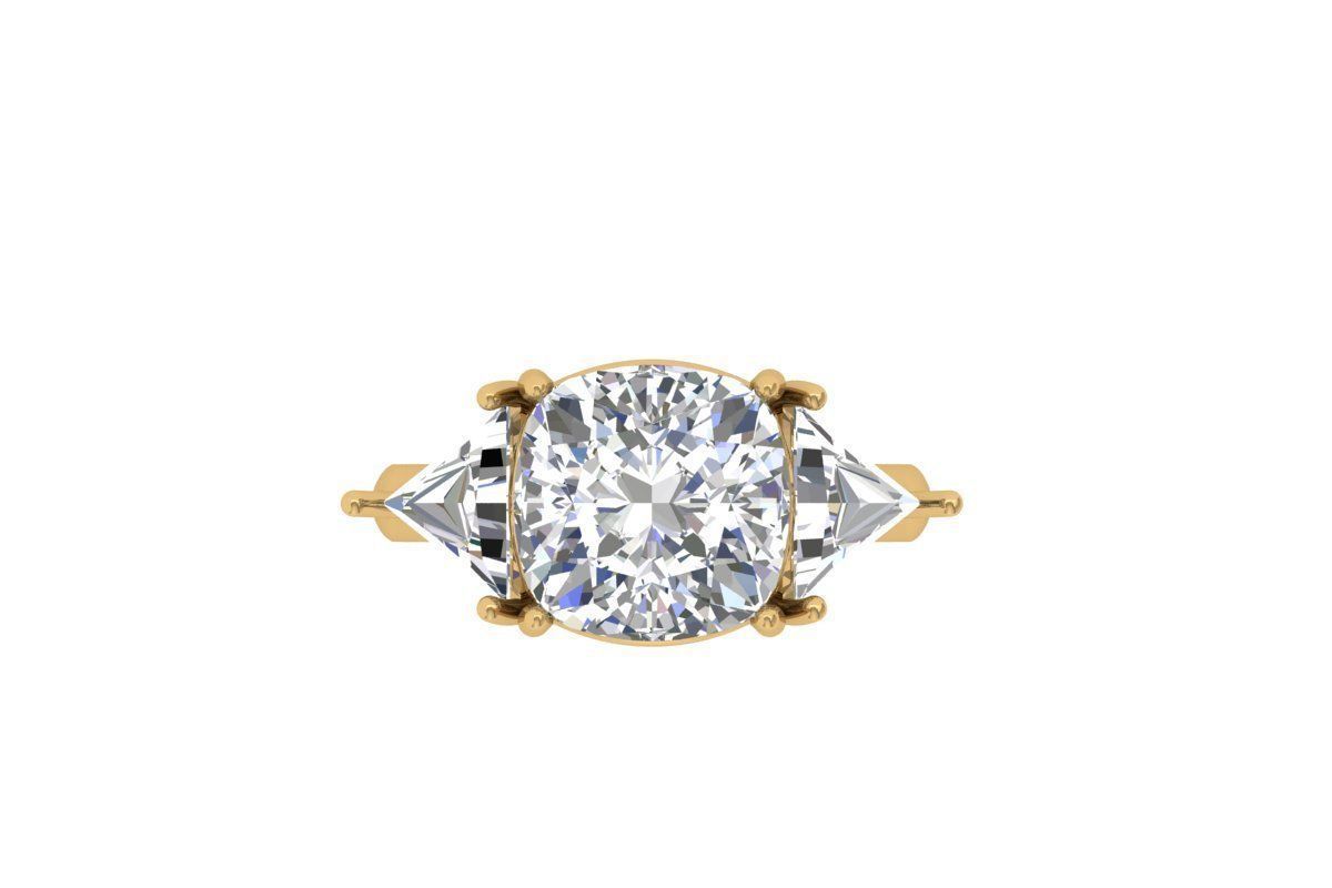  Cushion 3 Stone Bridal Ring 3D print model_10