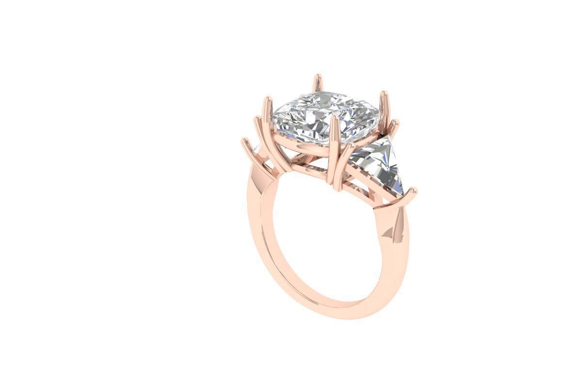  Cushion 3 Stone Bridal Ring 3D print model_2