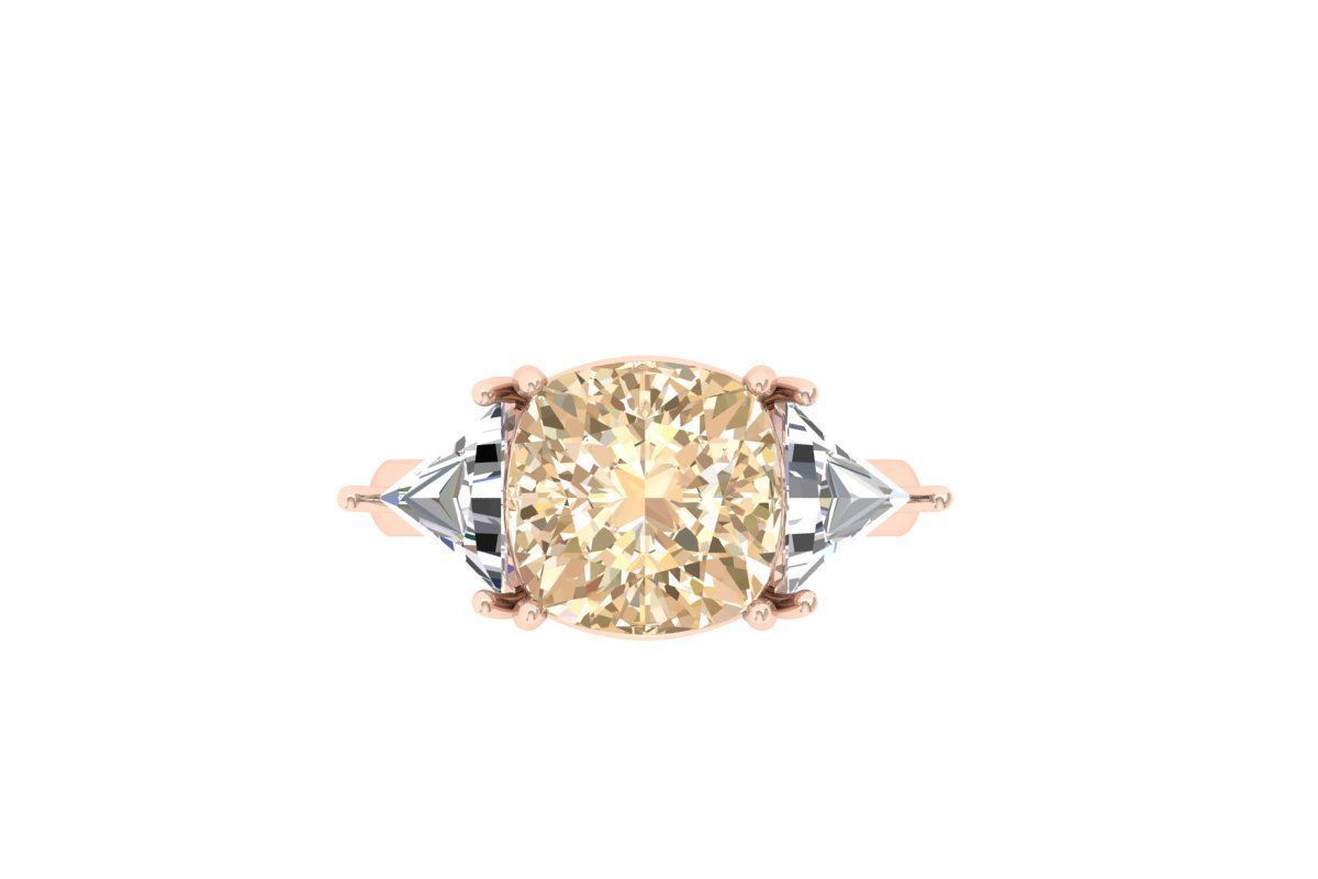  Cushion 3 Stone Bridal Ring 3D print model_5