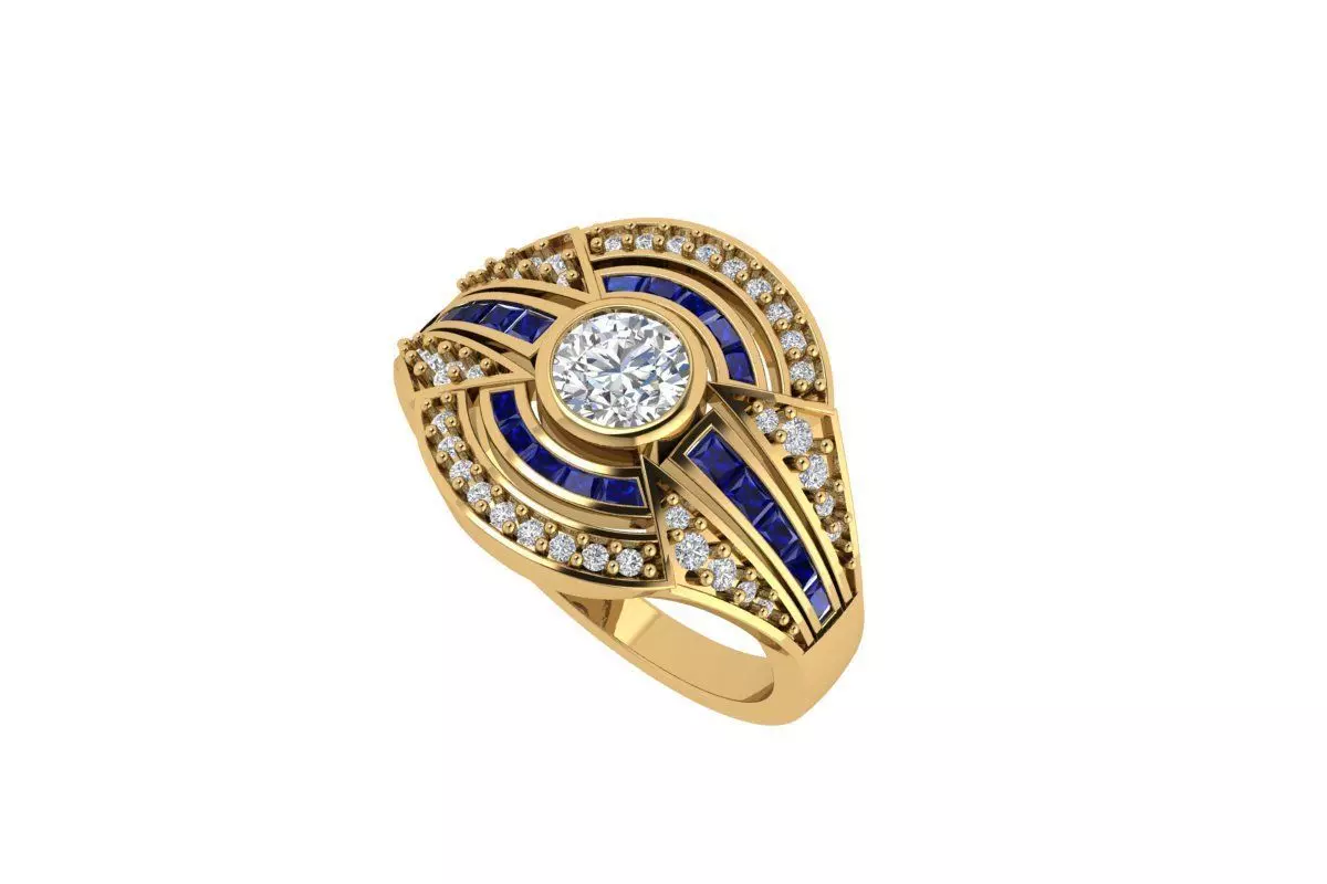 Solitaire Engagement Art Deco Ring 3D print model_0