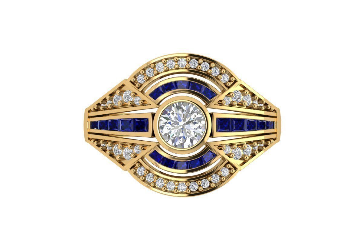 Solitaire Engagement Art Deco Ring 3D print model_1