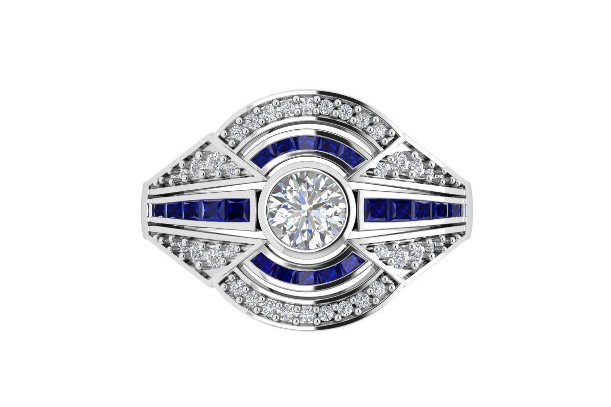 Solitaire Engagement Art Deco Ring 3D print model_2