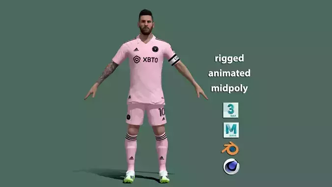 T-Pose rigged Lionel Messi Inter Miami 23-24 3D model