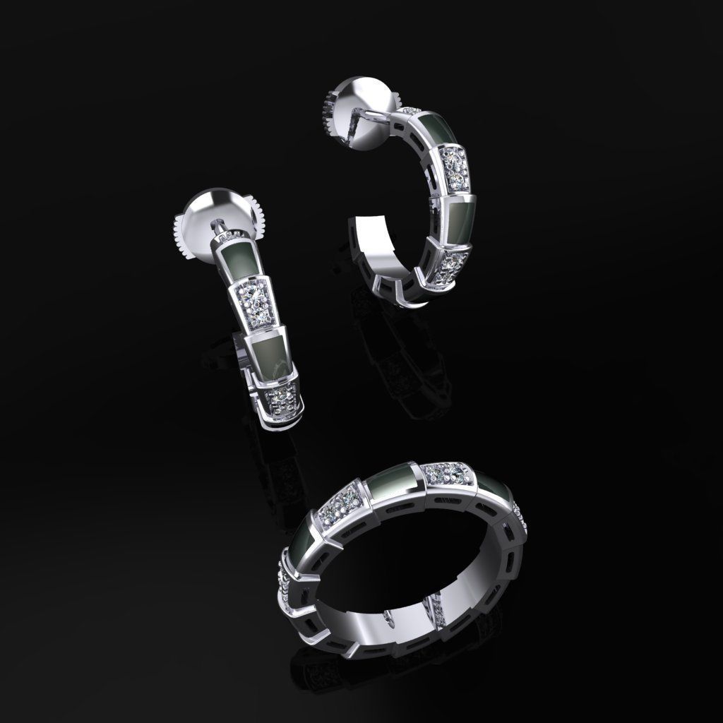 Bvlgari Serpenti Ring and Earrings  3D print model_1