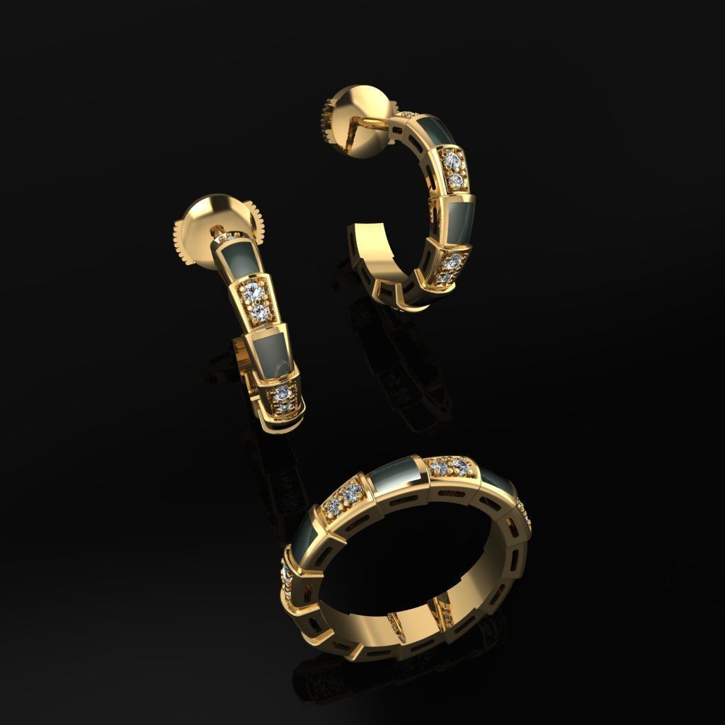 Bvlgari Serpenti Ring and Earrings  3D print model_2