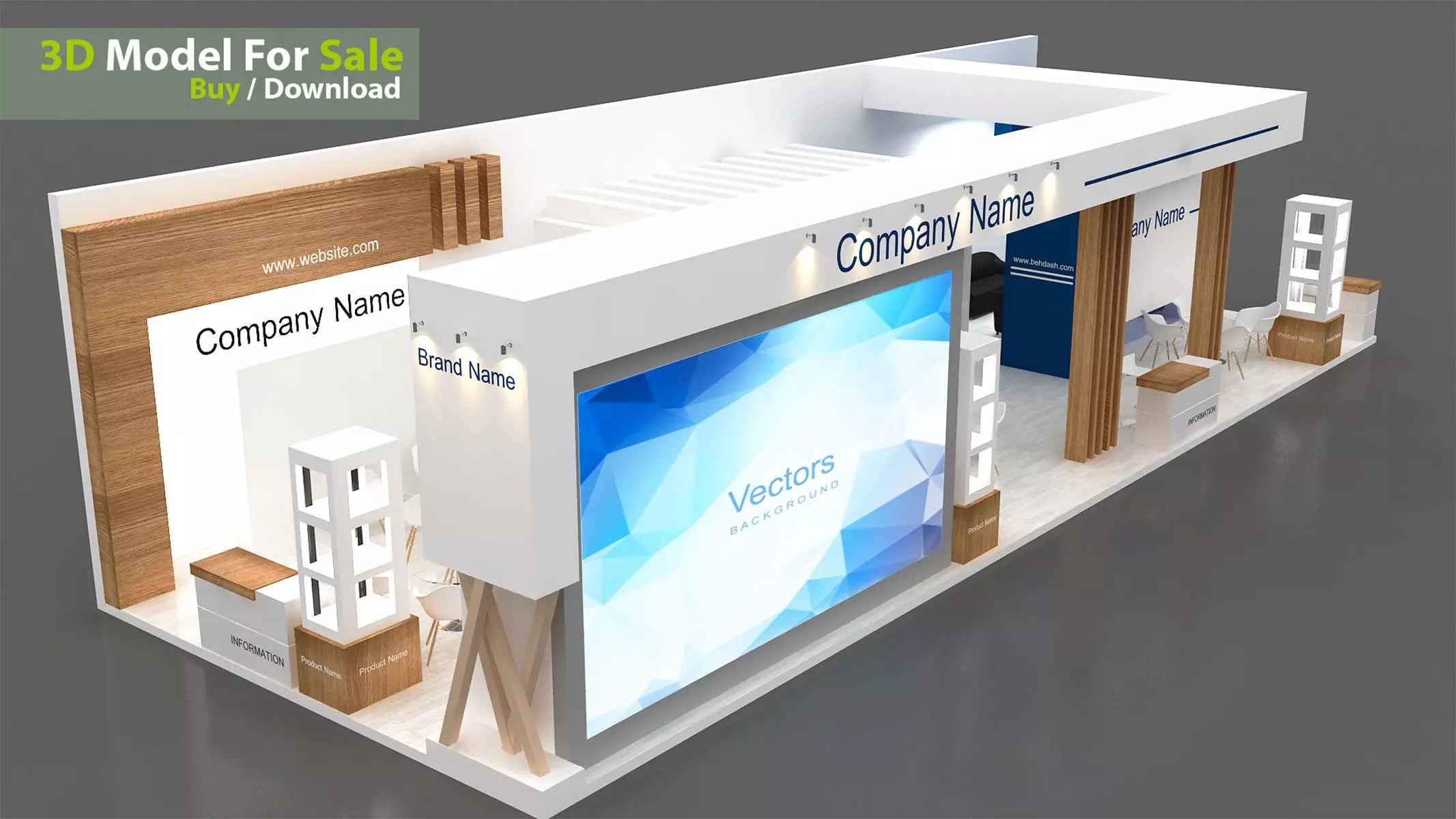 Exhibition booth Low-poly 3D model_0