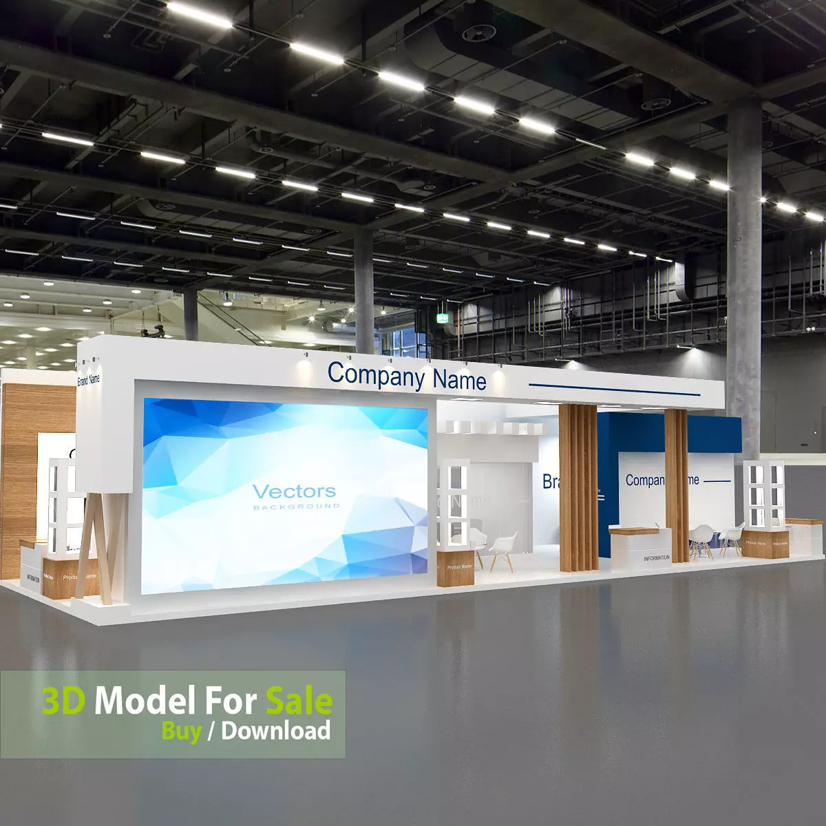 Exhibition booth Low-poly 3D model_1