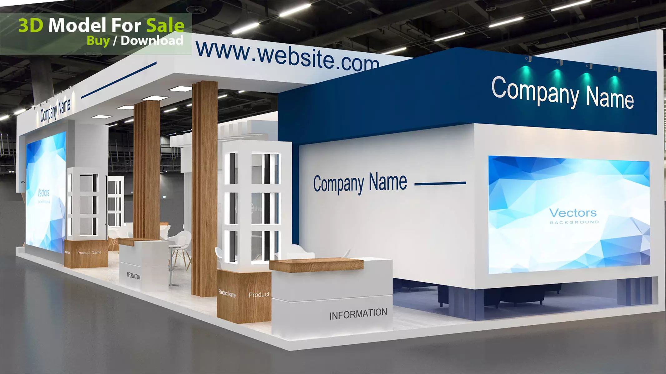 Exhibition booth Low-poly 3D model_4